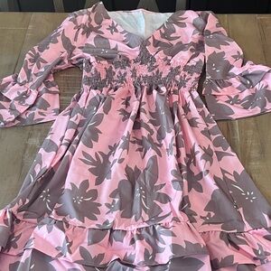 Pink Floral V-Neck Smocked Waist Dress